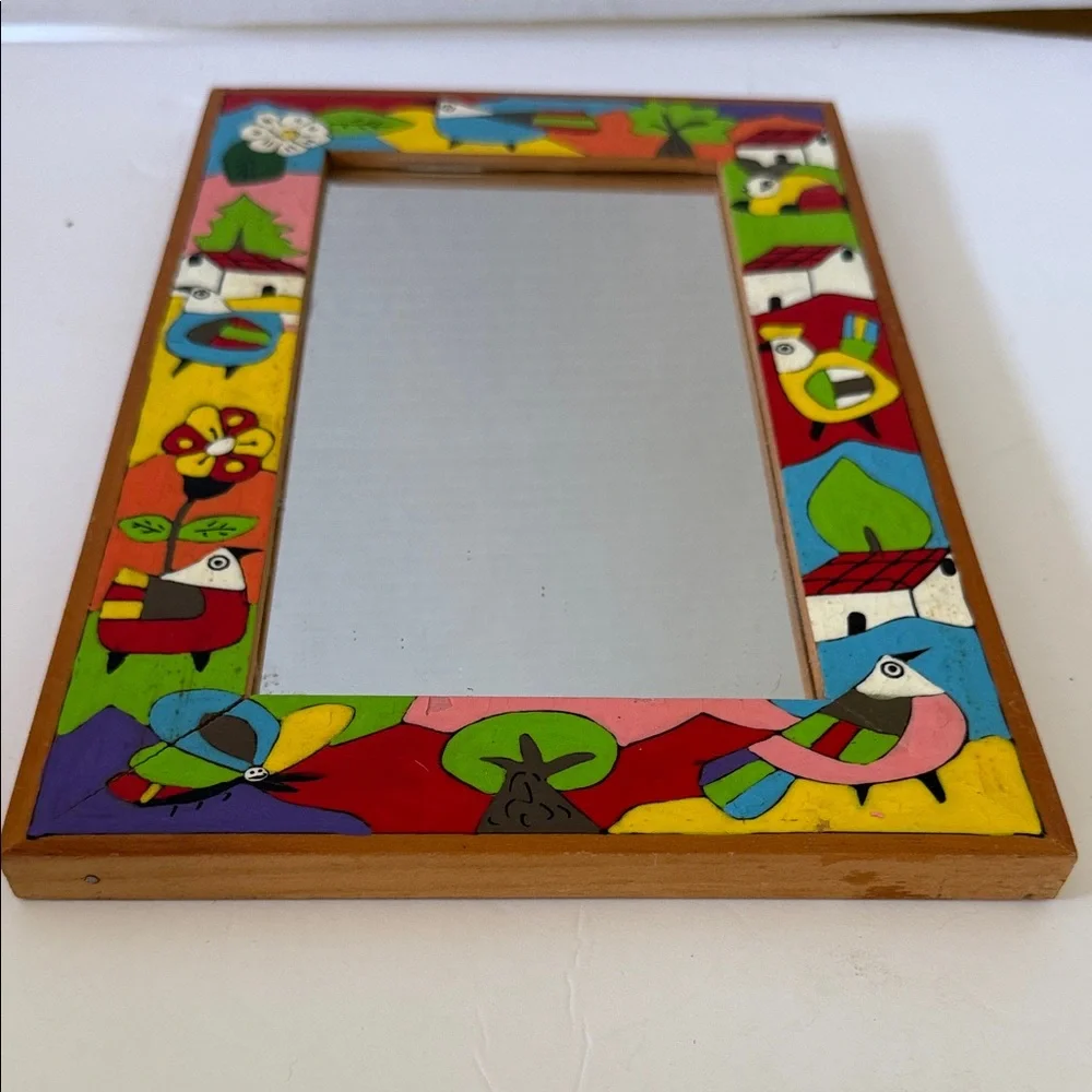 Colorful Artisan Made Hand-Painted Mirror & Frame
